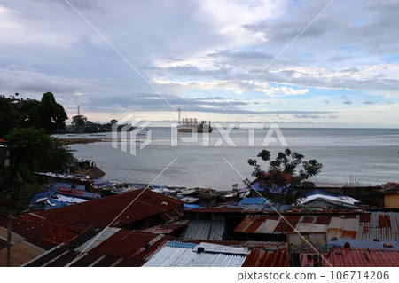 Freetown, the capital of the Republic of Sierra Leone, and a power-generating ship off its coast Freetown, the capital of the Republic of Sierra Leone, and a power-generating ship off its coast 106714206