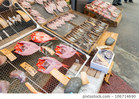 靜岡縣熱海市，魚乾店前排隊的魚乾 106714690