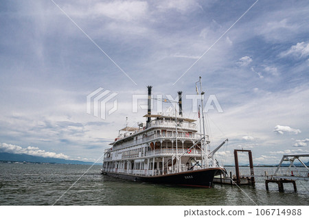 Sightseeing ship Michigan mooring alongside Ninohama Tourist Port Pier Sightseeing ship Michigan mooring alongside Ninohama Tourist Port Pier 106714988
