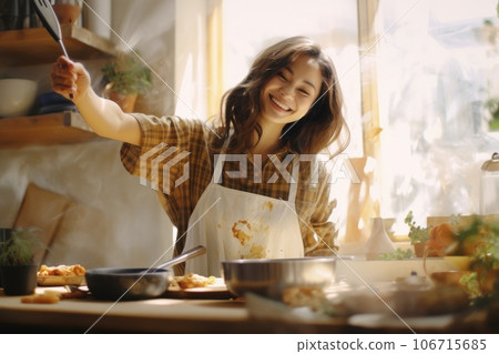 Woman cooking at kitchen room. Generative AI Woman cooking at kitchen room. Generative AI 106715685