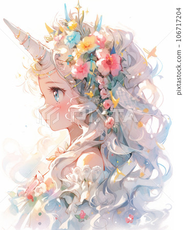 Cute girl with a unicorn horn Cute girl with a unicorn horn 106717204