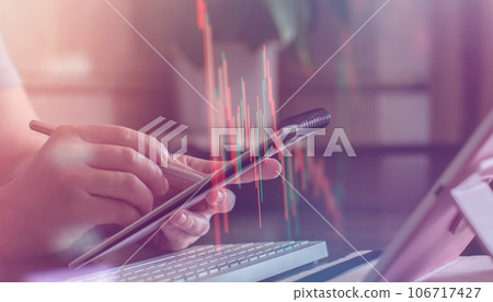 Abstract financial trading graphs on monitor. analysis on the monitor of a computer. Fundamental and technical analysis concept. Abstract financial trading graphs on monitor. analysis on the monitor of a computer. Fundamental and technical analysis concept. 106717427