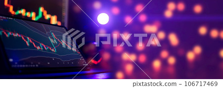 graph hologram on table with computer background. Concept of financial markets. graph hologram on table with computer background. Concept of financial markets. 106717469