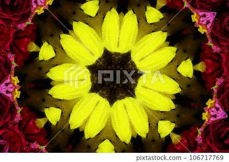 Kaleidoscope of sunflowers and roses 106717769