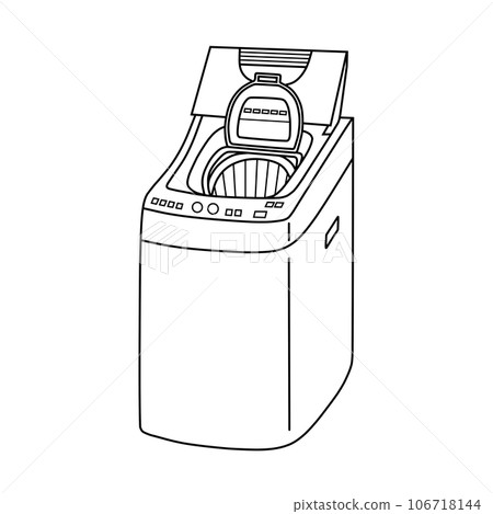Line drawing of a household vertical washing machine with the lid open Line drawing of a household vertical washing machine with the lid open 106718144