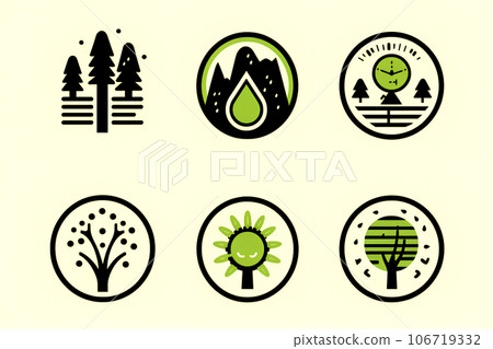 手繪的房屋、樹木和花朵的象形圖 106719332