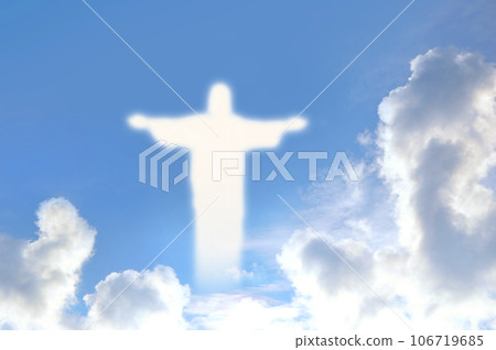 Ascension of Christ. Shining silhouette in the clouds Ascension of Christ. Shining silhouette in the clouds 106719685
