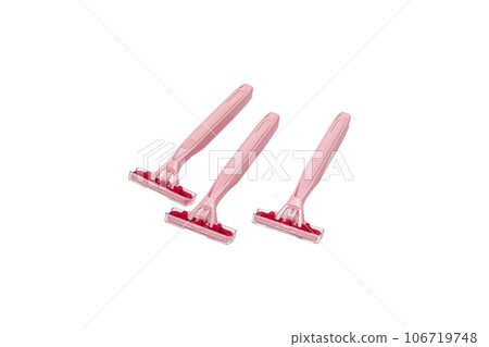 Pink lady shavers, razors on white background 106719748