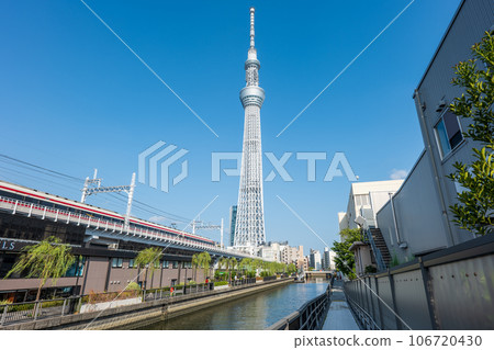 Summer blue sky and Sky Tree from Tokyo Mizumachi side 106720430