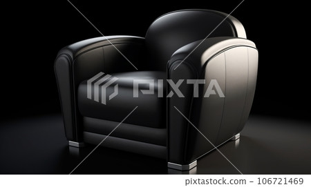 A black rectangular armchair that stands out against a black background. A black rectangular armchair that stands out against a black background. 106721469