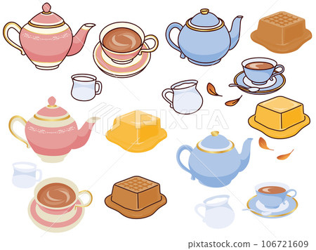 茶插圖(奶茶、黃油、焦糖、牛奶、畫線、茶壺、咖啡館) 茶插圖(奶茶、黃油、焦糖、牛奶、畫線、茶壺、咖啡館) 106721609