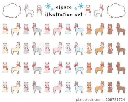 Illustration set of an alpaca wrapped in a muffler (with speech bubble) 106721724