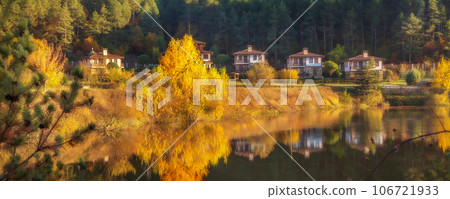 Autumn landscape with trees and houses, Bulgaria Autumn landscape with trees and houses, Bulgaria 106721933