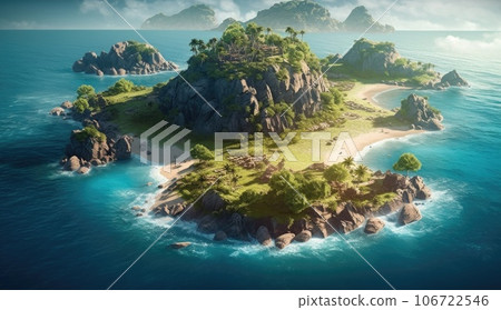 Drone aerial view at couple on the beach, top view at tropical beach with people on the beach. AI Generative. 106722546