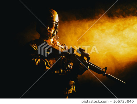 Bearded special forces soldier in the smoke Bearded special forces soldier in the smoke 106723040