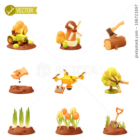 Vector agriculture, farming and gardening icon set 106723897