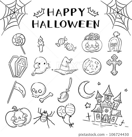手繪萬聖節插圖集單色 手繪萬聖節插圖集單色 106724430