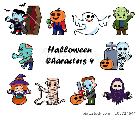 Cute halloween cartoon characters . White isolated background . Vector . Set 4 of 4 . Cute halloween cartoon characters . White isolated background . Vector . Set 4 of 4 . 106724644