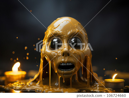 Melting Golden Face Emerges from Liquid Horror 106724660
