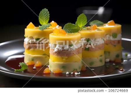 Causa Rellena - Layered mashed potatoes filled with succulent chicken, flavorful tuna, creamy avocado, and fresh herbs. 106724669