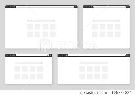 Blank web browser window with tab, toolbar and search field. Modern website, internet page in flat style. Browser mockup for computer, tablet and smartphone. Vector illustration 106724824
