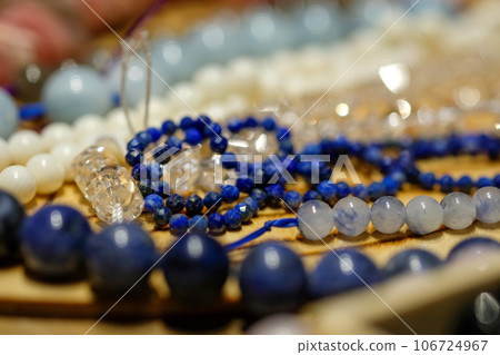 Natural Stone Beads for Jewelry background. Bokeh Natural Stone Beads for Jewelry background. Bokeh 106724967