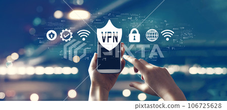 VPN concept with person using smartphone 106725628