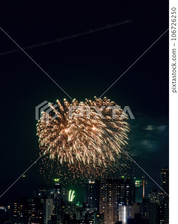 Fireworks in the city at night time. 106726250