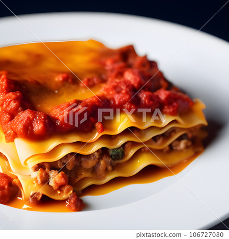 Delicious Lasagna, minced beef bolognese sauce, hot tasty Lasagna with cheese  106727080