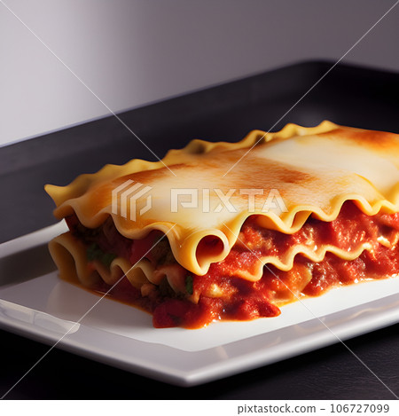 Delicious Lasagna, minced beef bolognese sauce, hot tasty Lasagna with cheese  106727099