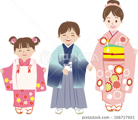Shichigosan family-02 Three brothers in Japanese clothes 106727681