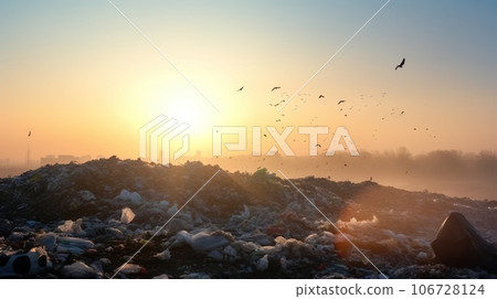 Utilization of garbage, waste. Ecological concept of separate collection. AI generated. 106728124