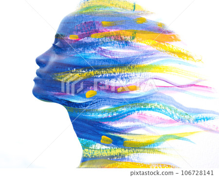 A colorful paintography female profile portrait 106728141