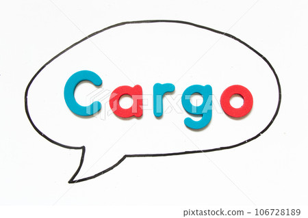 Alphabet letter with word cargo in black line hand drawing as bubble speech on white board background 106728189