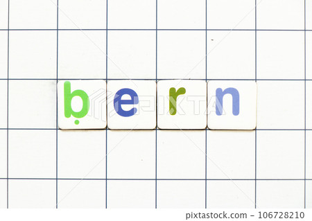 Colorful tile letter in word bern on white grid background 106728210