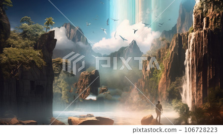 Religious heavenly paradise, biblical background. The concept of love, the light of god. 106728223