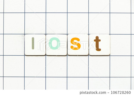 Colorful tile letter in word lost on white grid background 106728260