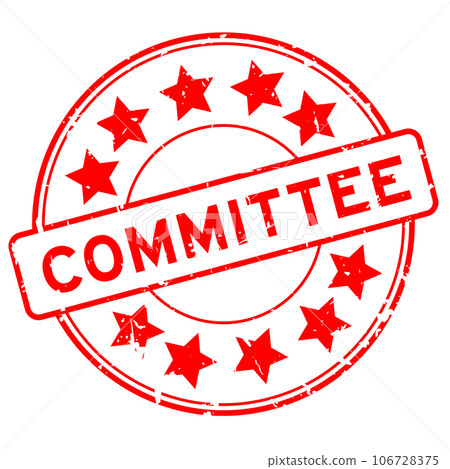 Grunge red committee word round rubber seal stamp on white background 106728375