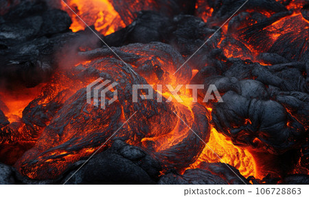 Close-up of cooled lava textures from a volcano. Created with AI Close-up of cooled lava textures from a volcano. Created with AI 106728863