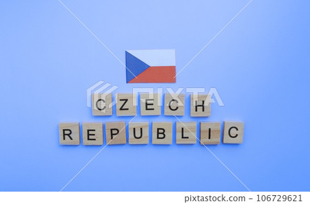 October 28, Independence Day of the Czech Republic, Czech flag, minimalistic banner with wooden letters on a blue background October 28, Independence Day of the Czech Republic, Czech flag, minimalistic banner with wooden letters on a blue background 106729621