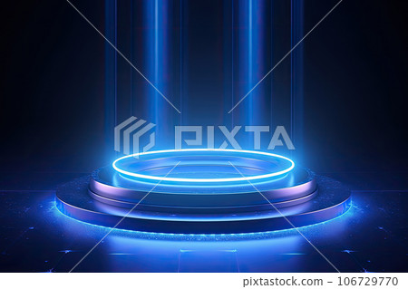 Abstract Fantasy portal glowing neon light futuristic hologram with laser lines. Futuristic sci-fi background, space universe spectrum light effect. Generativce Ai 106729770