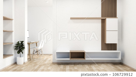 Tv cabinet in modern empty room Japanese - zen style,minimal designs. 106729912