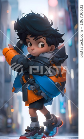 little kid with a backpack cartoon illustration little kid with a backpack cartoon illustration 106730632