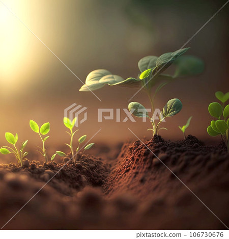 Growth plants concept in the nature morning light on green background. Growth plants concept in the nature morning light on green background. 106730676