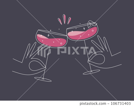 Hand holding daiquiri clink glasses dark blue 106731403