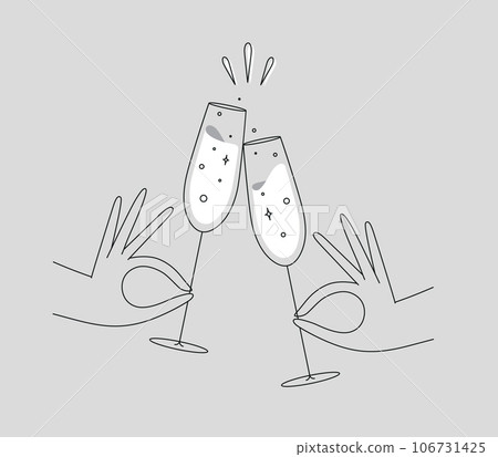 Hand holding champagne clink glasses grey 106731425