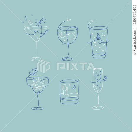 Cocktail glasses line style vacation holiday theme turquoise Cocktail glasses line style vacation holiday theme turquoise 106731492