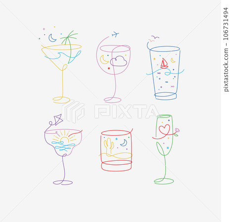 Cocktail glasses line style vacation holiday theme color Cocktail glasses line style vacation holiday theme color 106731494