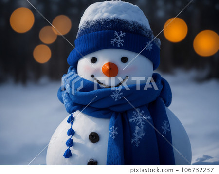 戴著藍色圍巾的可愛雪人 [AI 生成圖像] 106732237