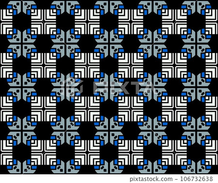 Seamless repeatable blue, white and black colored abstract pattern background Perfect for fashion, textile design, cute themed fabric, on wallpaper Seamless repeatable blue, white and black colored abstract pattern background Perfect for fashion, textile design, cute themed fabric, on wallpaper 106732638